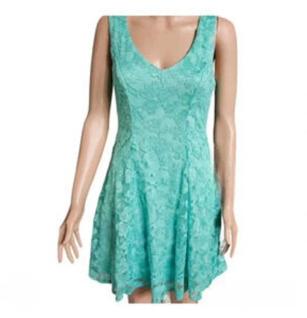B. SMART Aqua Blue & Silver Sparkly Floral Special Prom Homecoming Dress Size 5